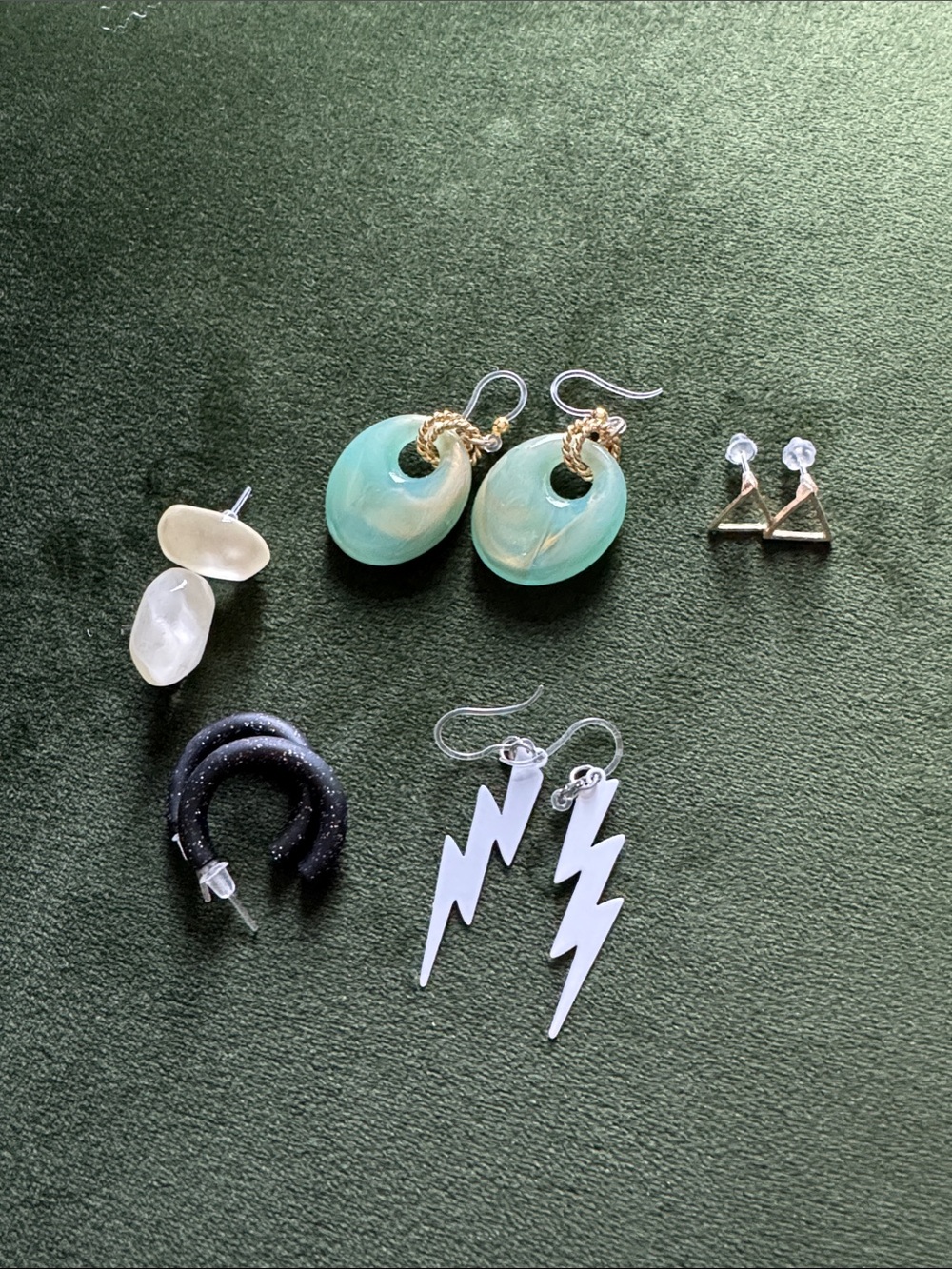 Hypoallergenic assorted Fashion Earring Set - Mint, Black, White, Gold.